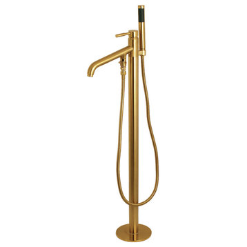 Kingston Brass Freestanding Tub Faucet With Hand Shower, Brushed Brass
