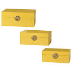 StyleCraft - Dann Foley Set of 3 Chinese-Style Wooden Keep Boxes Mustard Yellow Finish - Stylish and functional, with the StyleCraft Dann Foley chinese-style keep boxes - set of 3, you'll never lose track of your valuables again. These decorative keepsake boxes make for an excellent decor piece and staple for storing jewelry, photos and so much more.
