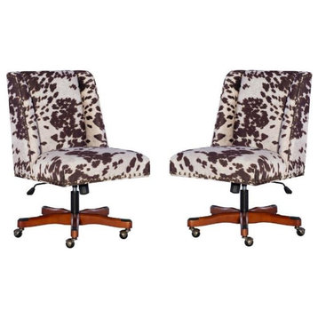 Home Square 2 Piece Upholstered Wood Office Chair Set in Cow Print Brown