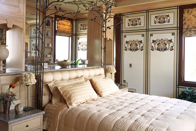 Inspiration for a mid-sized timeless guest carpeted and gray floor bedroom remodel in Las Vegas with no fireplace and beige walls