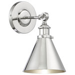 Savoy House - Glenn 1-Light Wall Sconce, Polished Nickel - Set a dramatic mood with the Glenn wall sconce. Whether you want the industrial-inspired chic of an old noir film or the simple serenity of a country homestead novel this fixture perfectly creates a classic scene right in your own home. The uncluttered details of the arm hardware and conical metal shade are an ideal fit for transitional modern vintage urban farmhouse industrial or loft-like decor styles. A high-quality polished nickel finish looks terrific now and for years to come. The fixture is 7 wide by 12 high and holds a 60W E-style bulb. Plus it's adjustable: you can tilt the shade to place the light exactly where you want it. You'll love the way this sconce's subtle sophistication and streamlined casual style sets the stage in your living space.