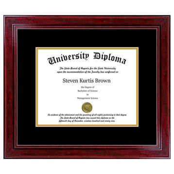 Single Diploma Frame with Double Matting, Sport Cherry, 11"x14"
