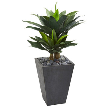 37" Double Agave Succulent Artificial Plant in Slate Planter