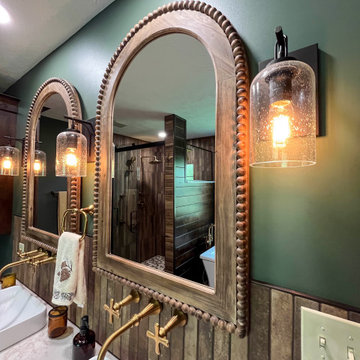 Custom Rustic Bathroom with Knotty Alder Vanity and Cambria Quartz