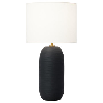 Fanny 1-Light Indoor Slim Table Lamp, Rough Black Ceramic