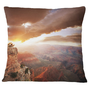 Grand Canyon Under Thunderstorm Sky Landscape Printed Throw Pillow, 16"x16"