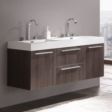 Fresca Opulento Gray Oak Modern Double Sink Bathroom Cabinet With Sinks