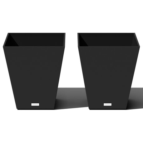 Nobleton Square Planter, Black, 18 Inch, 2 Pack