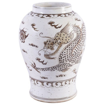 Brown Hong Wu Flaring Rim Jar Dragon Motif