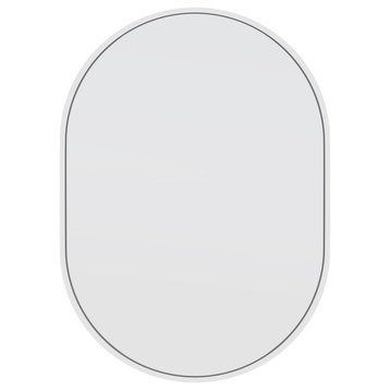 20" W X 28" H Pill Shape Stainless Steel Framed Mirror, White
