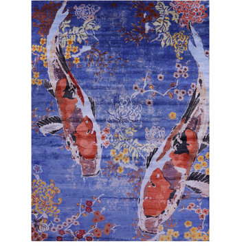 Fish Design Hand Knotted Silk Rug 8' 10" X 12' 0" Q11600