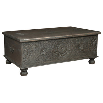 Delaney Carved Box Coffee Table, Antique Black