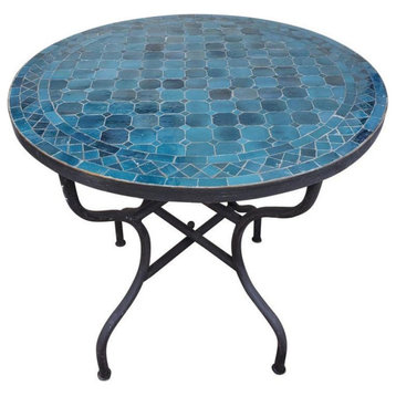 32" Petrol Blue Moroccan Mosaic Table, Choose Your Base Height