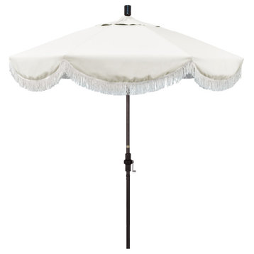 7.5' Bronze Surfside Patio Umbrella With Ribs and White Fringe, Natural