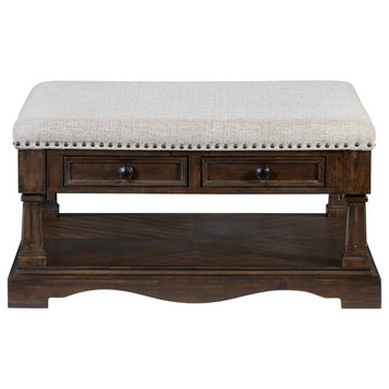 Belhamy Park II Square Upholstered Cocktail Table, Walnut Brown/Gray Fabric