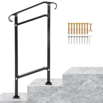 Wrought Iron Handrail Fit 1 or 2 Steps Outdoor Stair Railing