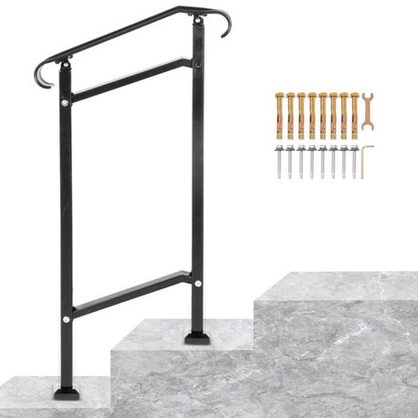 Wrought Iron Handrail Fit 1 or 2 Steps Outdoor Stair Railing
