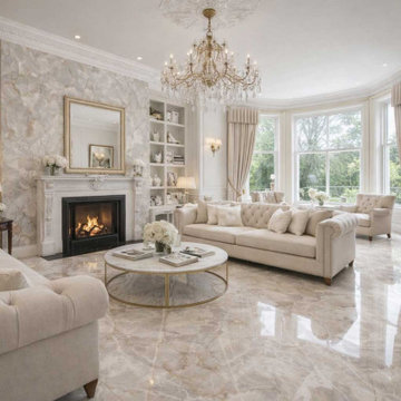 Luxury Chelsea Living Room with Onice Klimt Porcelain Feature Wall