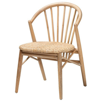 Baxton Studio Kobe Natural Brown Finished Wood and Rattan Dining Chair