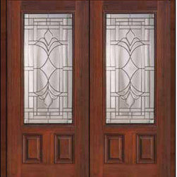 Prehung Double Door 80 Fiberglass Marsala 2 Panel 3/4 Lite Glass - Front Doors