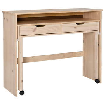 Urbanpro Modern Extendable Wooden Console Desk with Two Roomy Drawers in Natural