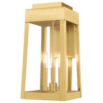 Livex Lighting - Livex Lighting Satin Brass 3-Light Outdoor Wall Lantern - This updated industrial design comes in a tapering solid brass satin brass frame with a sleek, straight-lined look and features clear glass panels.