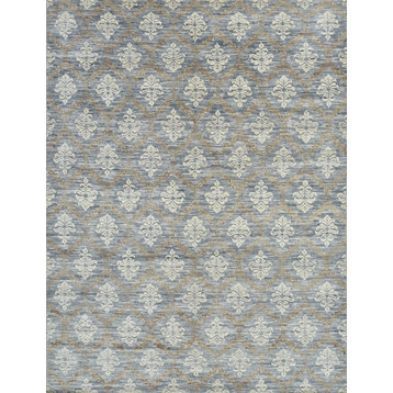 Modern William Morris 7’11” x 10’4” Grey Wool Hand-Knotted Oriental Rug
