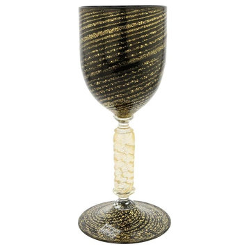 GlassOfVenice Murano Glass Goblet - Black and Gold