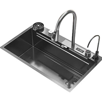 Ultramodern Stainless Steel Waterfall Sink with Multifunctional Touch Control, L26.8xw18.1" / L68xw46cm G1-Wz