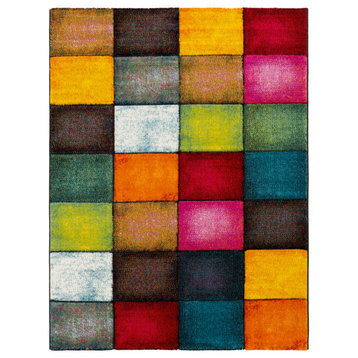 Colorful Area Rug With Checkered Pattern, 7'10"x10'10"
