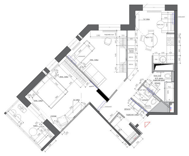 Поиск планировки: 3 варианта + финал для квартиры хитрой формы