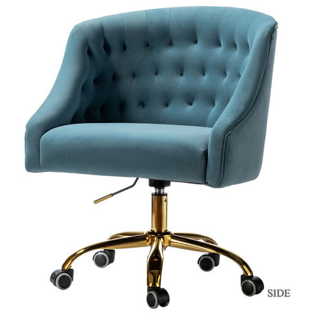 Home Office Swivel Chair with Button-Tufted Back, Blue