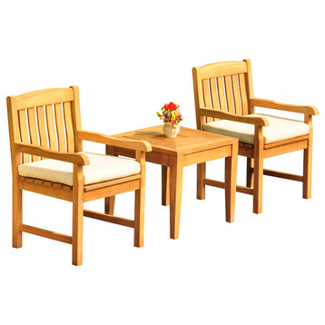3-Piece Outdoor Teak Dining Set, 23.5" Square Table, 2 Devon Arm Chairs