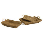 Napa Home and Garden - Seagrass Trays With Handles, Set of 3 - Store magazines, stationery, and decorative trinkets in this set of Seagrass Trays With Handles. Hand-made from woven brown seagrass with angled sides and handles, these three rectangular trays are durable and stylish. They will fit right in with a coastal, traditional or transitional style and make a great statement piece.
