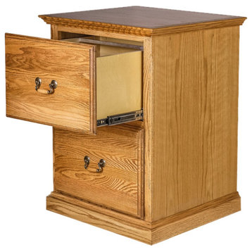 Traditional 2-Drawer File Cabinet, Golden Oak, 30h Two Drawers