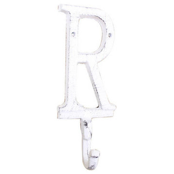 Whitewashed Cast Iron Letter R Alphabet Wall Hook 6''