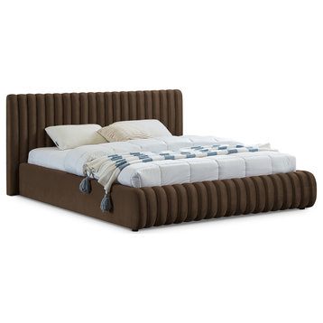 Nico Black Velvet Upholstered Bed, Brown, King