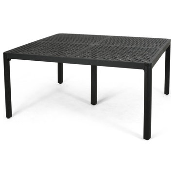 Athena Modern Aluminum Dining Table With Woven Accents, Antique Matte Black