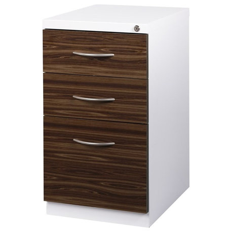 Hirsh 20-in Deep Mobile Pedestal 3-Drawer Metal Box/Box/File. White/Walnut