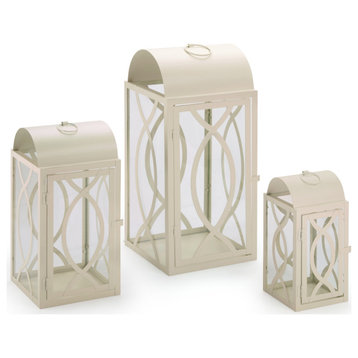 Set of 3 Indoor/Outdoor Rogan Metal and Glass Candle Lanterns- White