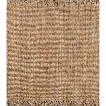 Pata Hand Woven Chunky Jute with Fringe Natural 5' Square Area Rug