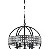 5-Light Antique Black Globe Cage With Crystal Belt Chandelier Fixture Glam