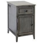StyleCraft - Vintage Gray Side Table With Drawer and Cabinet - This vintage-inspired Side Table by StyleCraft is slim, functional, and gray in color. Store away all your random knick-knacks in the drawer and cabinet. Charge your phone, too, with the two USB 100V outlets and one regular outlet plugin embedded in the table.