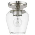 Livex Lighting - Willow 1 Light Brushed Nickel Flush Mount - This one light flush mount from the willow collection has understated elegance. It features minimal details, clear curved glass with a brushed nickel finish and can fit into any decor.