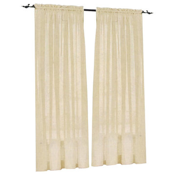 Set Of 4 Sheer Voile Curtain Panels 84" Long, Beige