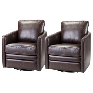 Leather 27.8" Accent Chair, Set of 2, Brown