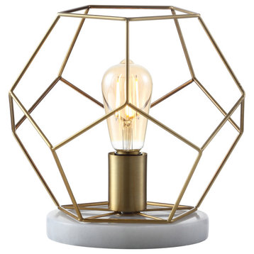 James 10" Metal and Marble Led Table Lamp, Brass