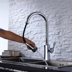 Antique Brass Chrome Finished 360&deg; Rotatable Pull Down Kitchen Faucet FC355P - Kitchen Faucets