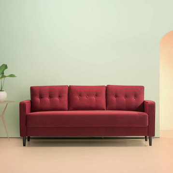 Mid-Century Upholstered 76.4 Inch Sofa, Ruby Red Weave