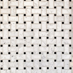 Petra Tile, Basketweave, Bianco Carrera with Black Dot - Wall And Floor Tile